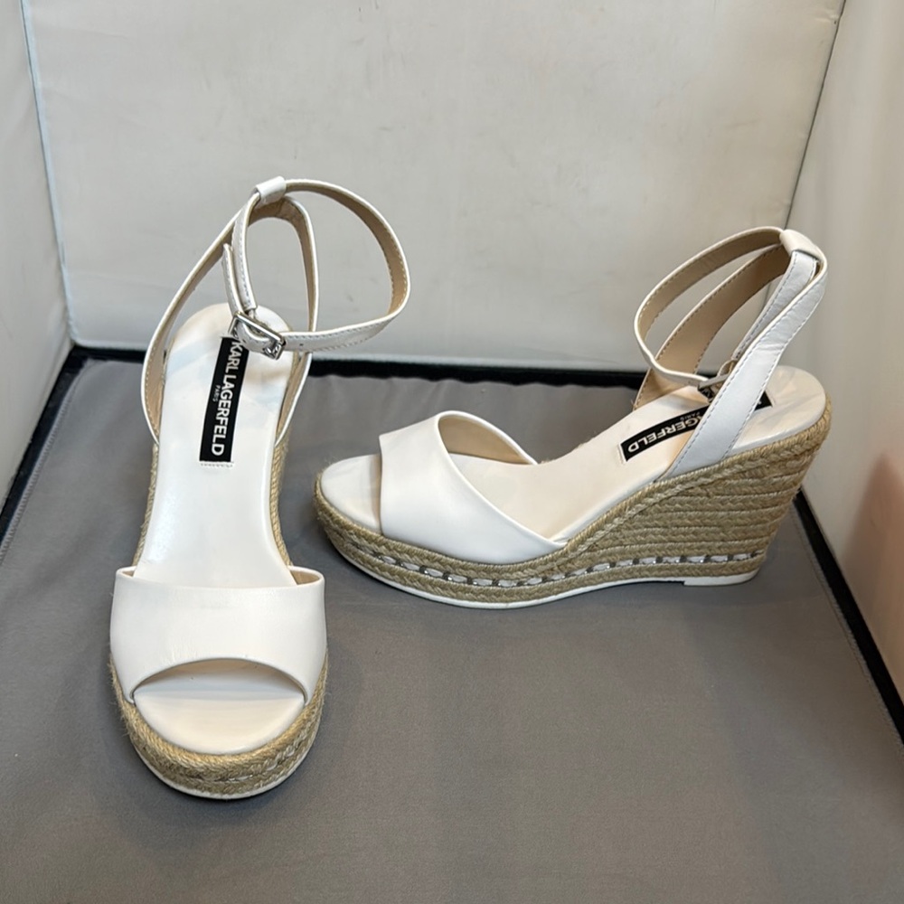 Karl Lagerfeld White Espadrille Wedge Sandals